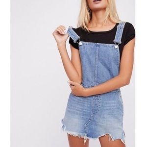 Free People Torn Up Jumper Denim Skirt Overalls size 4